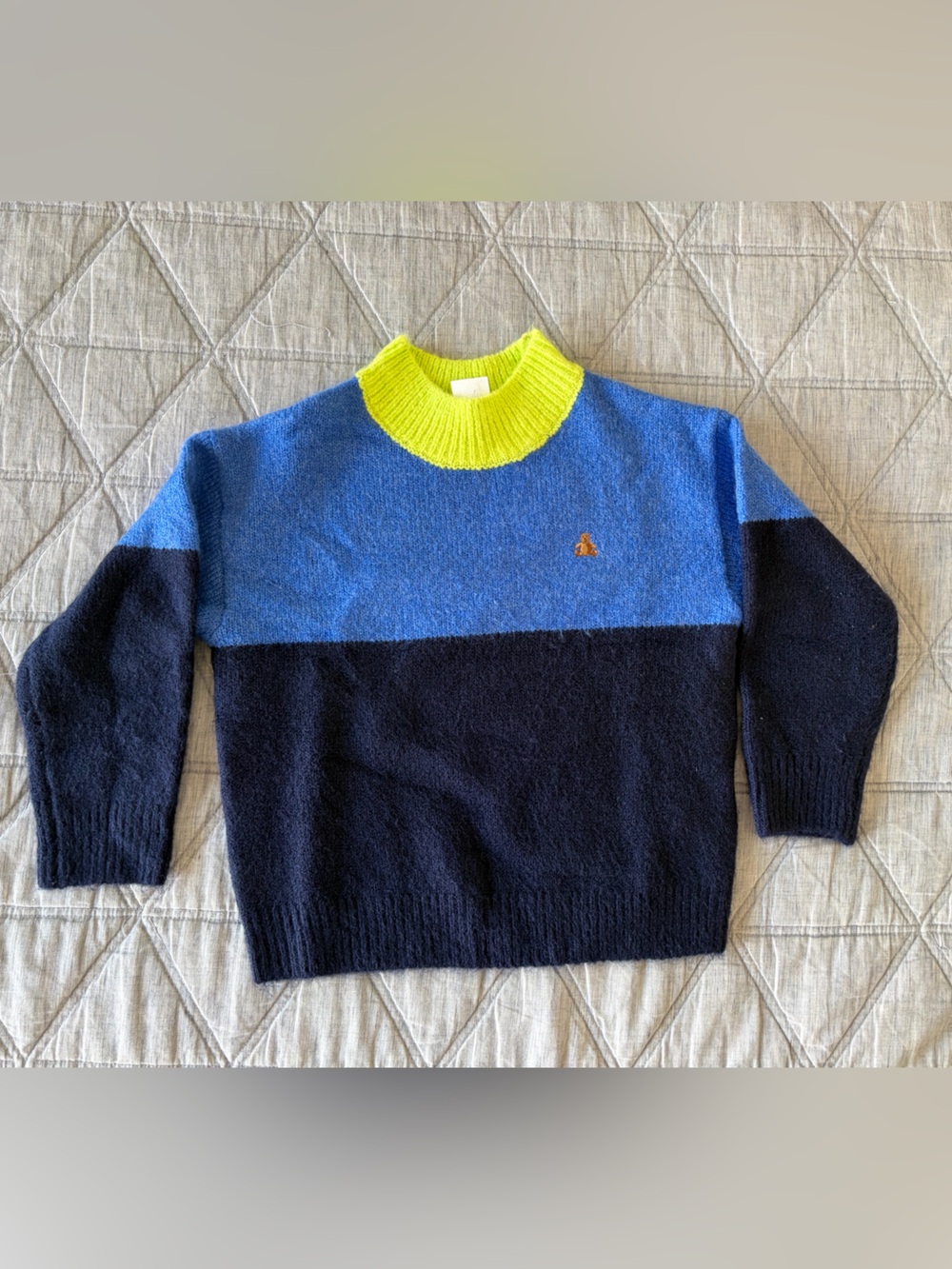 GAP Toddler Colorblock Crewneck Sweater in Blue, Navy & Neon Yellow